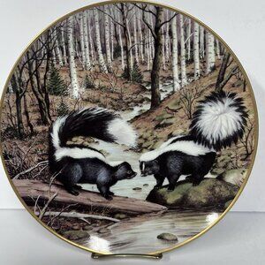 Woodland Year Striped Skunks at a March Stream Plate Franklin Porcelain 1981